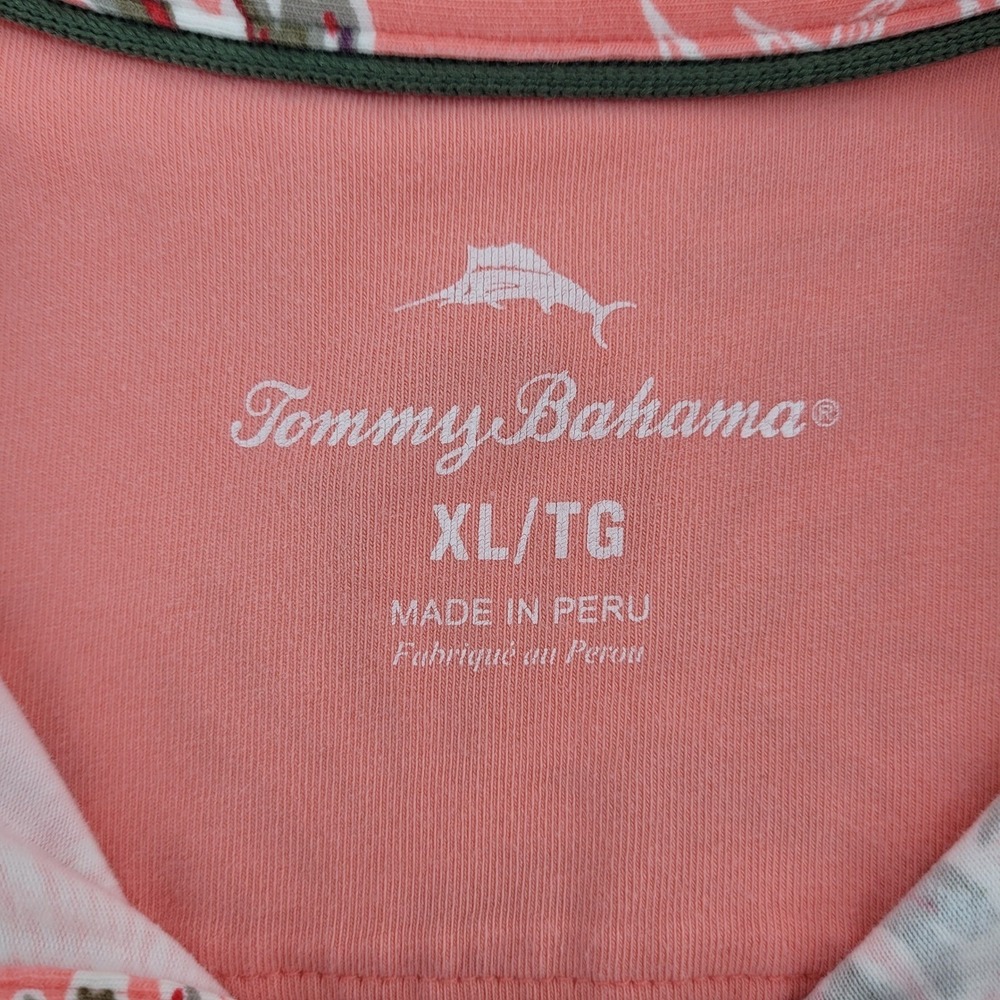 Tommy Bahama Mens XL Coral Pink Tropical Monstera Leaf Beach Cotton Polo Shirt - Picture 5 of 11
